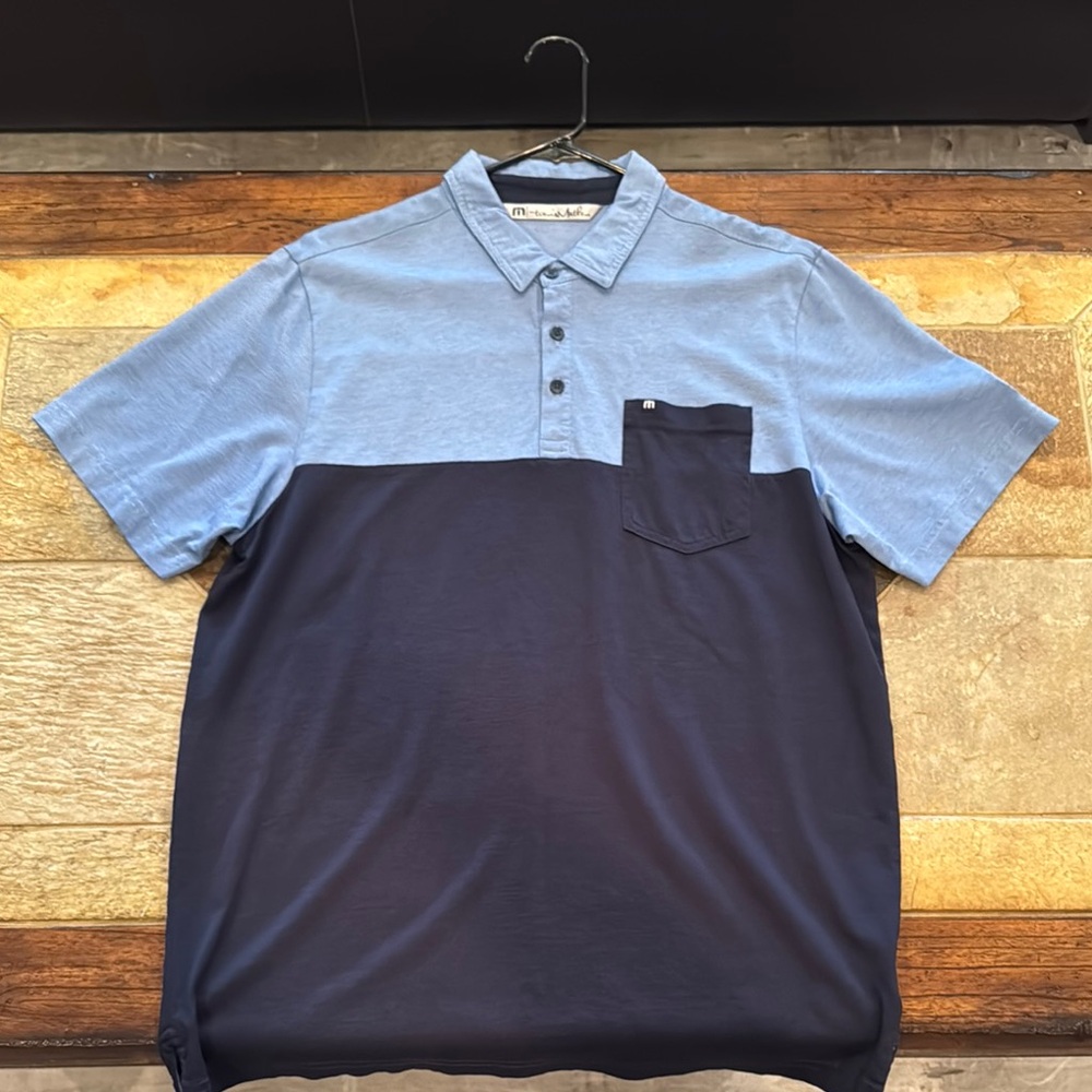 Light Blue and Navy Color Block Polo Shirt